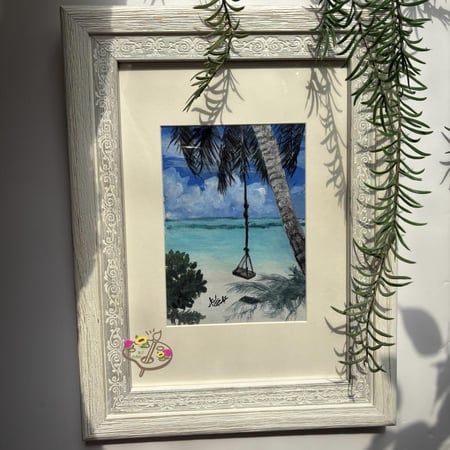 لوحة ارجوحة على الشاطيء