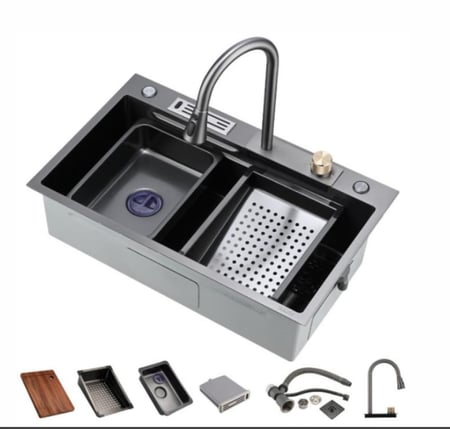 طقم مجلى استيل رمادي متكامل بخلاط سحب