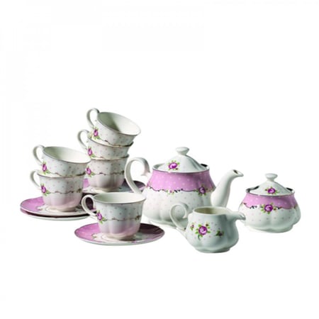 طقم شاي بورسلان كوركماز ديانا روز , 17 قطعة