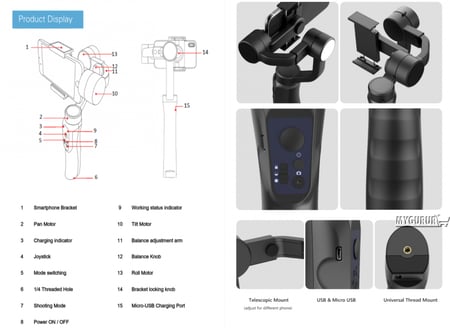 مانع الاهتزاز للموبايل من شركة اكسنن مع تريبود  Handheld gimbal