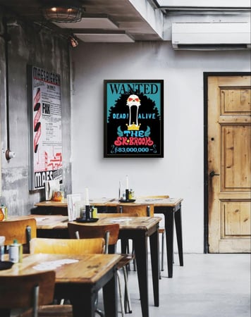brook wanted poster one piece anime wall art