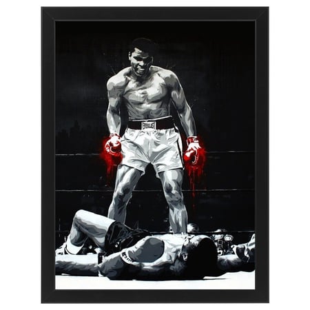 لوحة جدارية فنية Muhammad Ali محمد علي كلاي برواز ابيض ، اسود