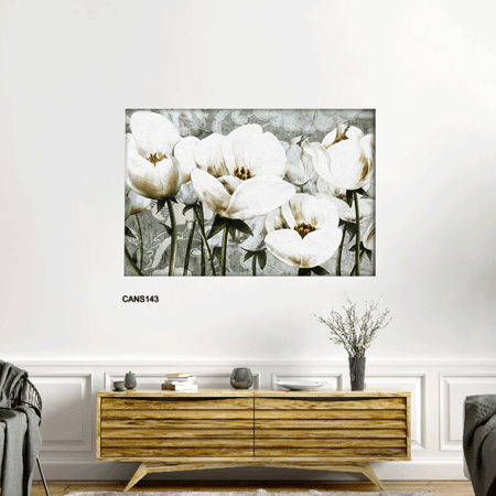 لوحة جدارية كانفس ، ورود - تدرجات الأبيض والأخضر مع الرمادي