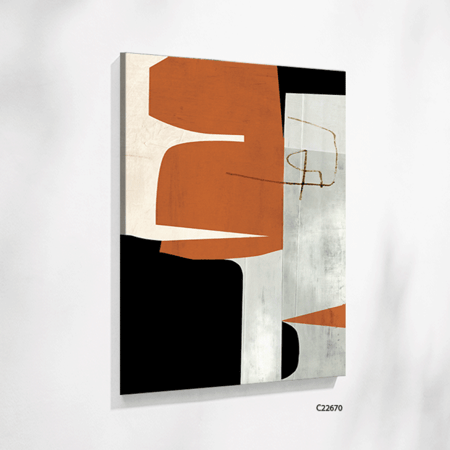 لوحة جدارية كانفس بتصميم تجريدي بتدرجات البرتقالي والرمادي والاسود
