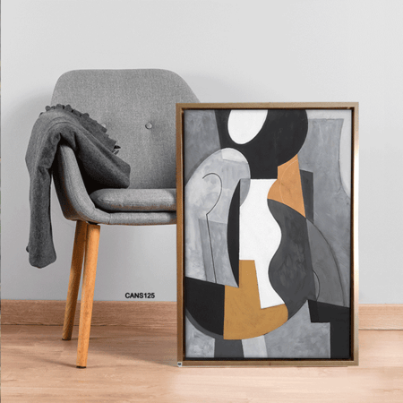 لوحة جدارية كانفس ، أشكال هندسية متداخلة - تدرجات الرمادي مع البيج والأبيض