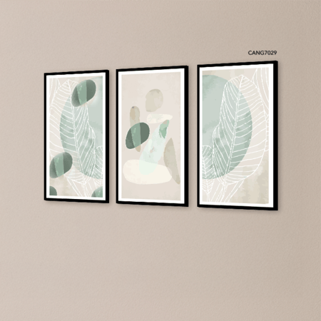 لوحة جدارية كانفس وراق شجر ودوائر تدرجات أخضر تيفاني وبيج