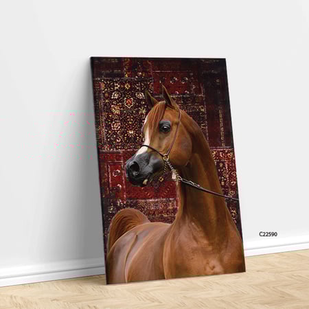 لوحة جدارية كانفس خيل بخلفية زخارف