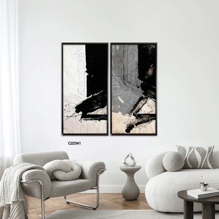 لوحة جدارية كانفس . مقسمة، تداخل ألوان - تدرجات الرمادي مع الأسود والأبيض