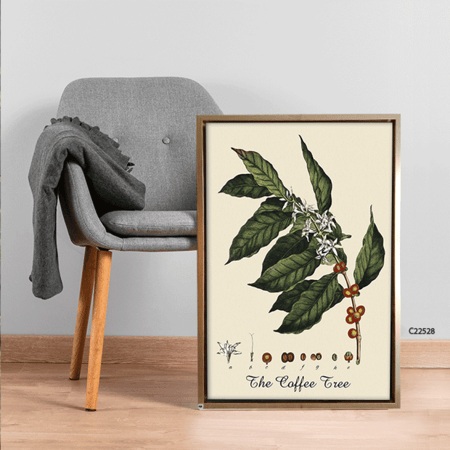 لوحة جدراية تحتوي على غصن شجرة القهوة بتدرجات الاخضر والبني والابيض
