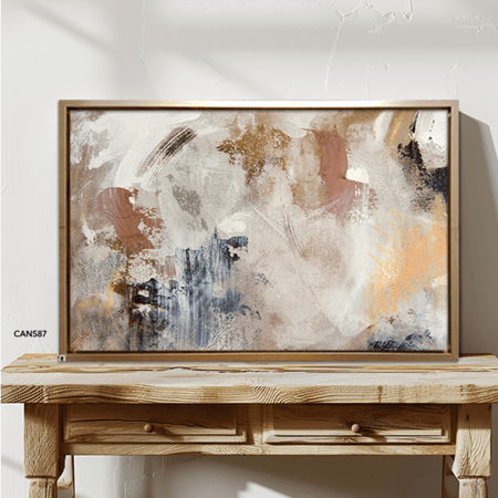 لوحة جدارية كانفس ، تداخل ألوان - تدرجات البني والبيج مع الأبيض والأزرق