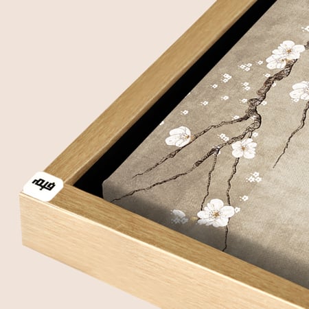 لوحة جدارية كانفس مقسمة ورد وطيور وأغصان درجات البني والبيج مع الأزرق