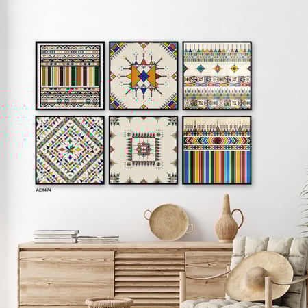 لوحة جدارية اكريليك تصور فن تراثي (قط عسيري ) أشكال وزخارف