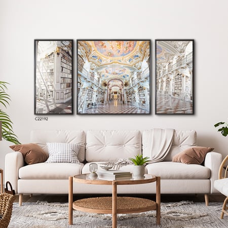 لوحة جدارية كانفس مقسمة مكتبة من العصر الفكتوري