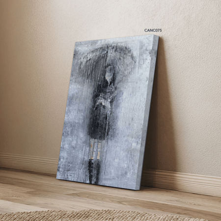 لوحة  جدارية كانفس فتاة وأمطار تدرجات الرمادي مع الأبيض