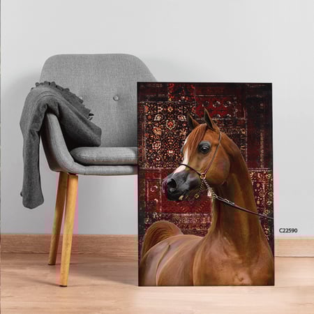 لوحة جدارية كانفس خيل بخلفية زخارف