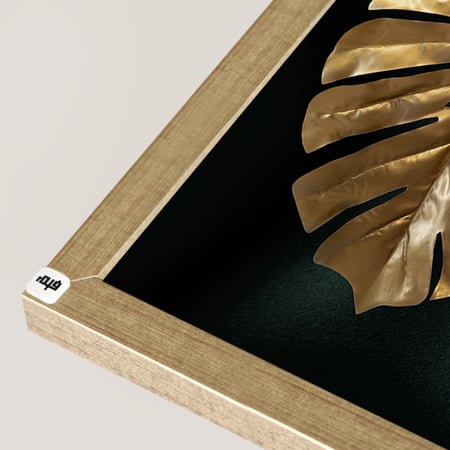 لوحة جدارية كانفس مقسمة أوراق شجر درجات الأسود والذهبي مع الزيتي