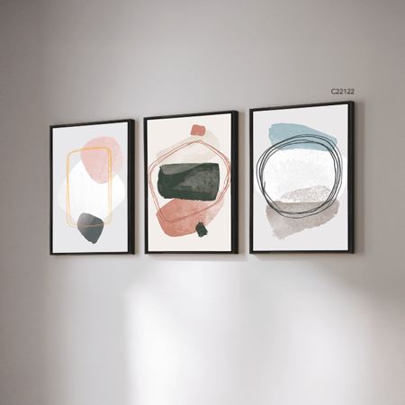 لوحة جدارية كانفس مقسمة ، أشكال - تدرجات الأخضر الزيتي مع الوردي  - فن بوهيمي