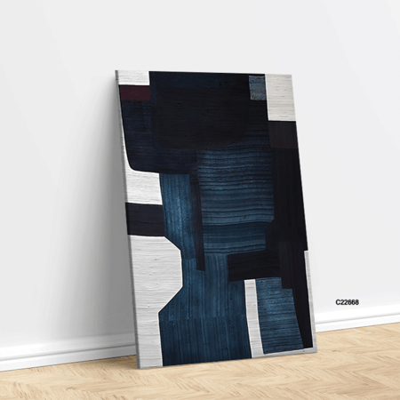 لوحة جدارية كانفس بتصميم تجريدي بتدرجات الكحلي والرمادي