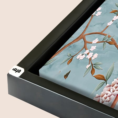 لوحة جدارية كانفس ورد وطيور وأغصان تدرجات وردي وازرق رمادي