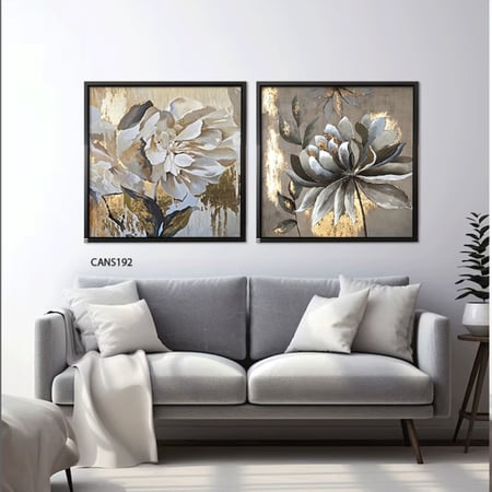 لوحة جدارية كانفس ورود تدرجات الذهبي ورمادي مع أبيض