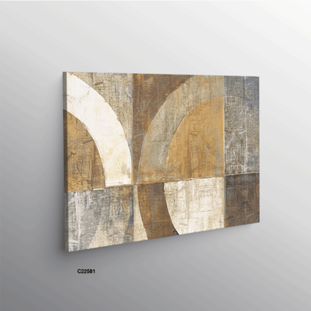 لوحة جدارية كانفس تصور اشكال متداخلة بتدرجات البني والرمادي والبيج والاصفر