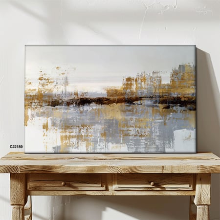 لوحة فنية جدارية كانفس ، تداخل ألوان - تدرجات الذهبي والبني مع الأبيض والرمادي