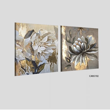 لوحة جدارية كانفس ورود تدرجات الذهبي ورمادي مع أبيض