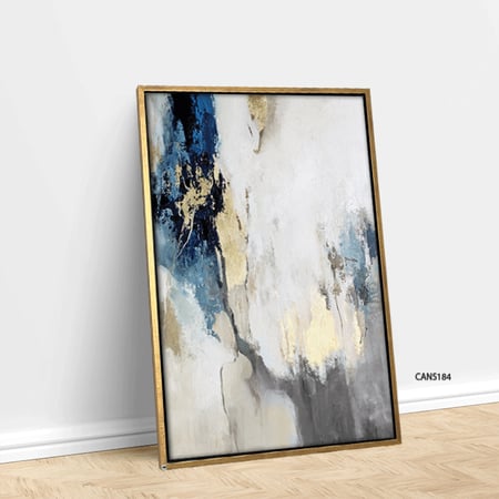 لوحة جدارية كانفس تدرجات الذهبي وأزرق مع أبيض وأسود