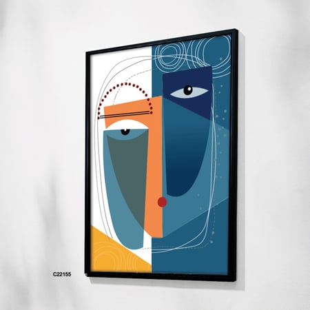 لوحة فنية جدارية كانفس وجه بتدرجات الأزرق مع البرتقالي والأصفر والأبيض