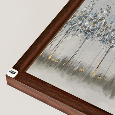 لوحة جدارية كانفس مقسمة أشجار تدرجات الرمادي والبني مع الذهبي