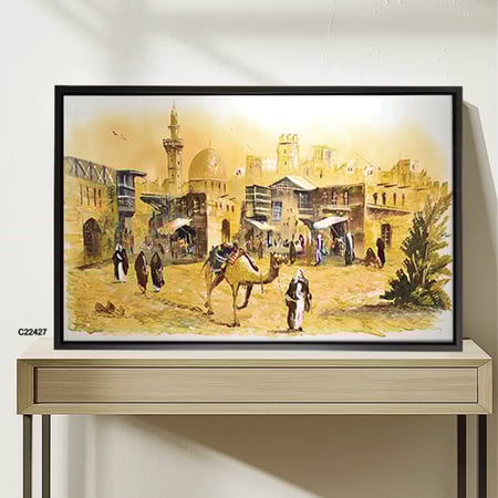 لوحة جدارية كانفس تمثل حياة البادية والتراث