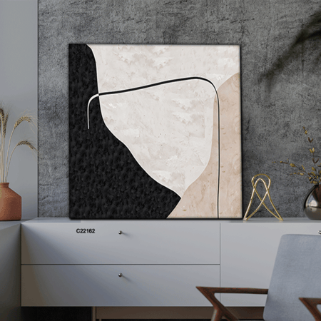 لوحة جدارية كانفس ، خط وأشكال - تدرجات البيج مع الأسود والرمادي