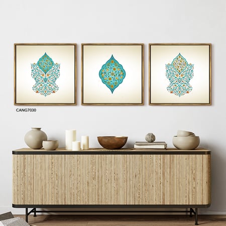 لوحة جدارية كانفس زخارف بتدرجات أخضر تيفاني مع بيج