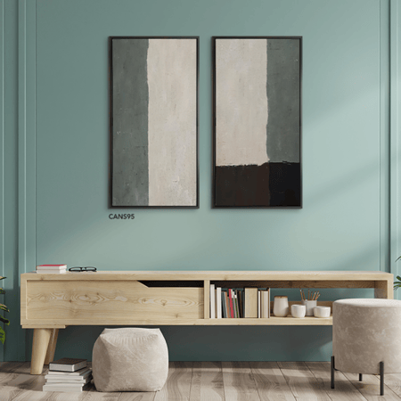 لوحة جدارية كانفس تداخل هندسي تدرجات البيج والأخضر مع الاسود