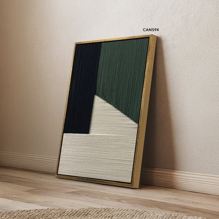 لوحة  جدارية كانفس تداخل هندسي تدرجات البيج والأخضر مع الكحلي