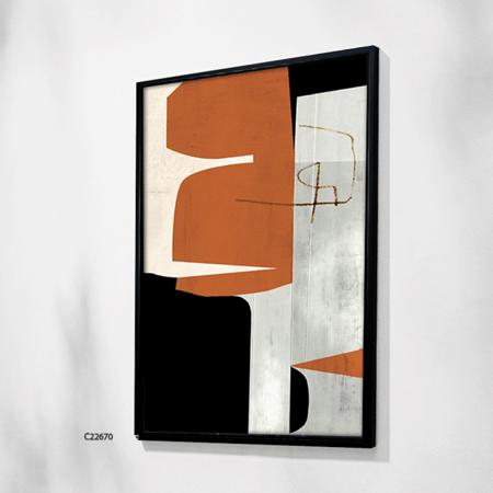 لوحة جدارية كانفس بتصميم تجريدي بتدرجات البرتقالي والرمادي والاسود