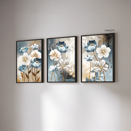 لوحة جدارية كانفس مقسمة ، ورود - تدرجات الأزرق السماوي والبني مع الأبيض والبيج