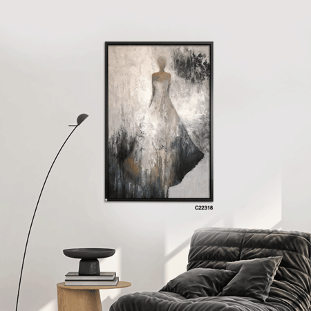 لوحة جدارية كانفس فتاة تدرجات الرمادي مع الأبيض والاسود