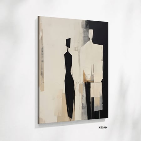 لوحة جدارية كانفس تصور اشخاص تدرجات الاسود والبيج مع الرمادي