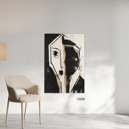لوحة جدارية كانفس ، وجه - تدرجات الاسود والأبيض