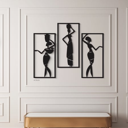 طقم مكون من ثلاث لوحات أكريليك سوداء بتصميم مفرغ قص ليزر لنساء أفريقيا