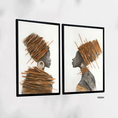 لوحة جدارية كانفس مقسمة سيدة أفريقية تدرجات الاسود والبني مع الابيض