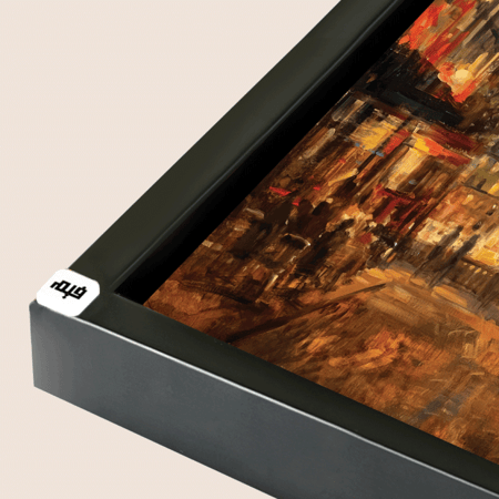 لوحة جدارية تصور احد شوارع باريس بتدرجات البرتقالي والاحمر