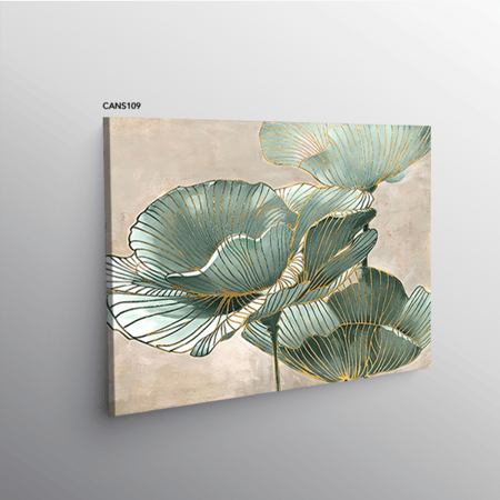 لوحة جدارية كانفس ورود تدرجات الأخضر والذهبي مع البيج