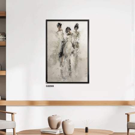 لوحة جدارية كانفس سيدات تدرجات الابيض والرمادي والأسود