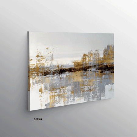 لوحة فنية جدارية كانفس ، تداخل ألوان - تدرجات الذهبي والبني مع الأبيض والرمادي