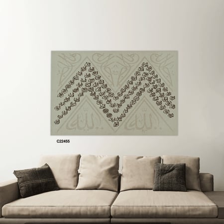 لوحة جدارية كانفس أسماء الله الحسني اسود ورمادي