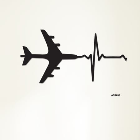 لوحة جدارية اكريليك تجمع شكل طائرة ونبضات قلب متصلة