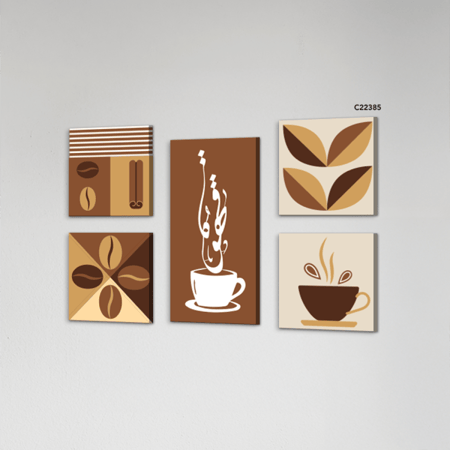 لوحة جدارية كانفس اقسام ، كوب قهوة تدرجات البني مع البيج