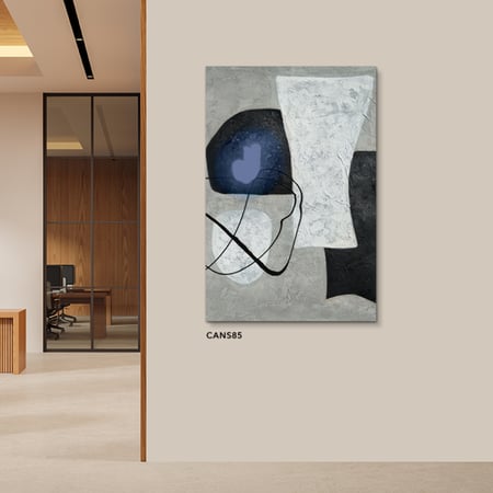 لوحة جدارية كانفس أشكال متداخلة تدرجات الأزرق مع الأسود والأبيض